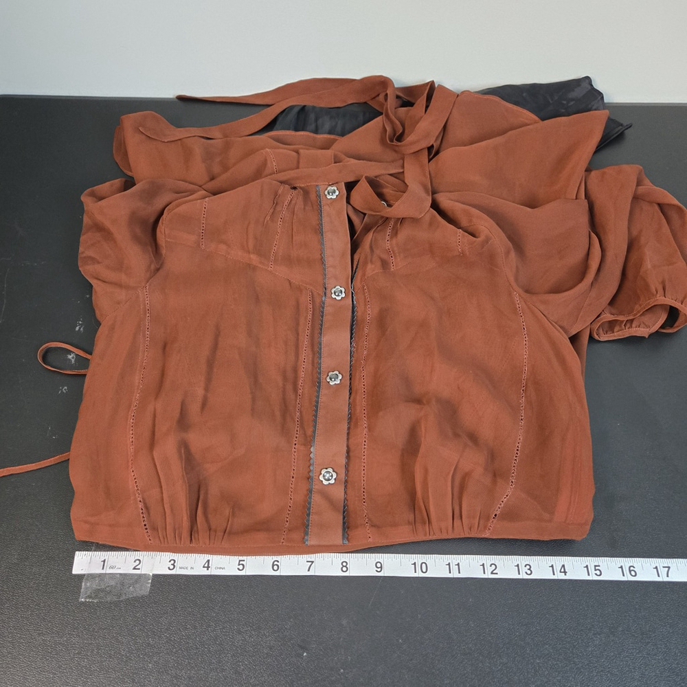 Coach 1941 Silk Sheer Western Tie Neck Dress Small Brown Prairie Boho Romantic - Picture 7 of 8